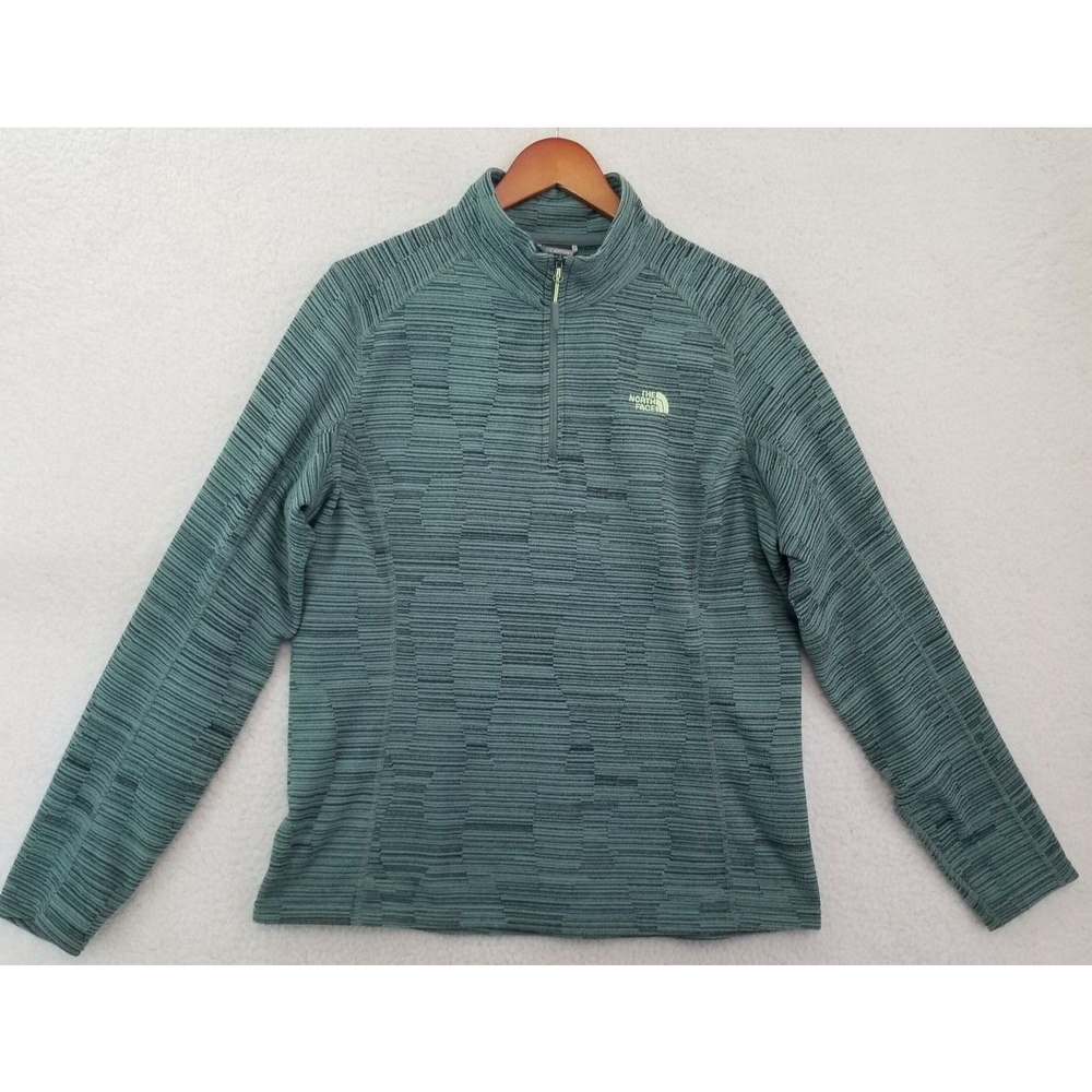The North Face Womens XL 1/4 Zip Pullover Jacket Green Pinstripe